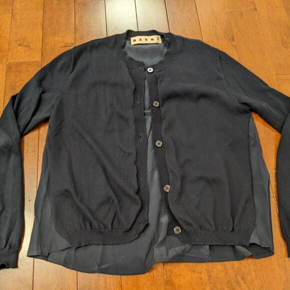 Marni women's size 40 navy blue cotton silk button up cardigan - Picture 2 of 8